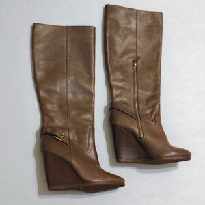COACH Women's Brown Leather Wedge Knee High Boots Size 10 B NWNB
